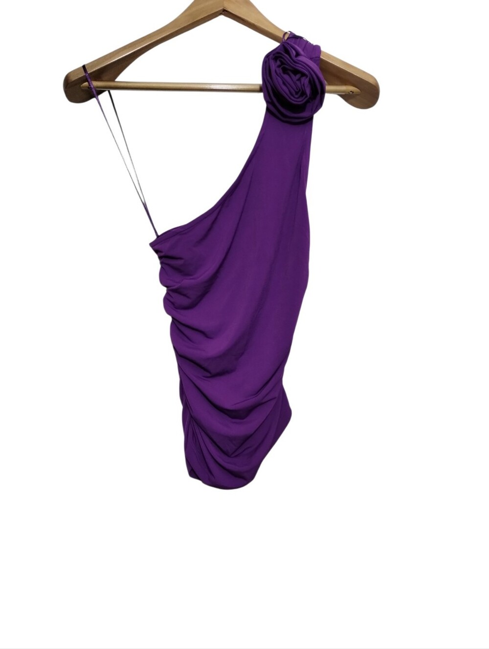 Mango One-Shoulder Purple Rosette Top Women's S Cocktail Party Y2K